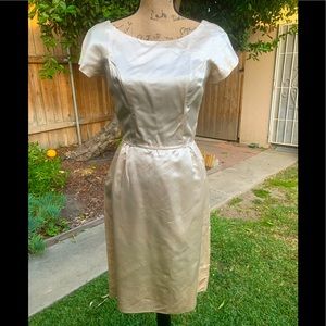 Vintage Cream Satin Tea-Length Wedding Dress